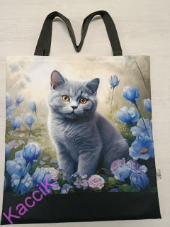 Nákupní taška kočka v modrých květech